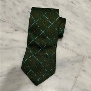 Brooks Brothers Green Tie with Red and Blue Accents